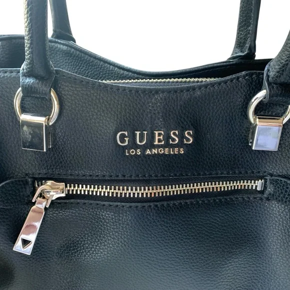 Guess Black Satchel with Gold Accents and Structured Design Handbag Purse Tote - Picture 3 of 14